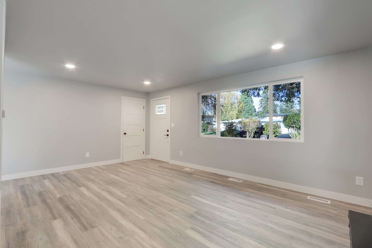 Living room after new LVP flooring
